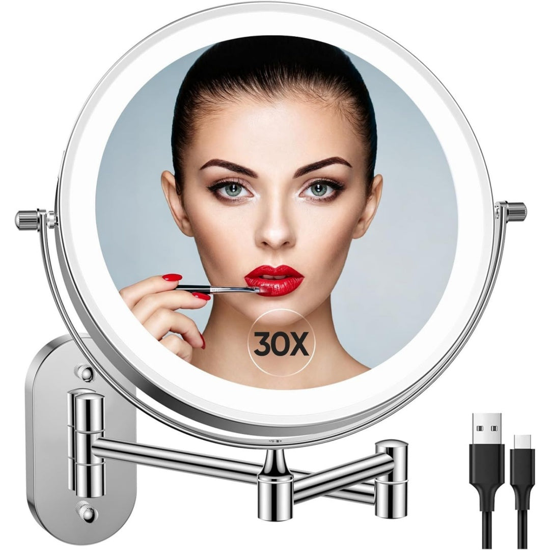 funtouch wiederaufladbarer wandspiegel 1x30x 3 lichtfarben silber spiegel vergroesserung wandmontage dimmbarer rasierspiegel 3 farben touchscreen 360 drehbar schminkspiegel fuer badezimmer