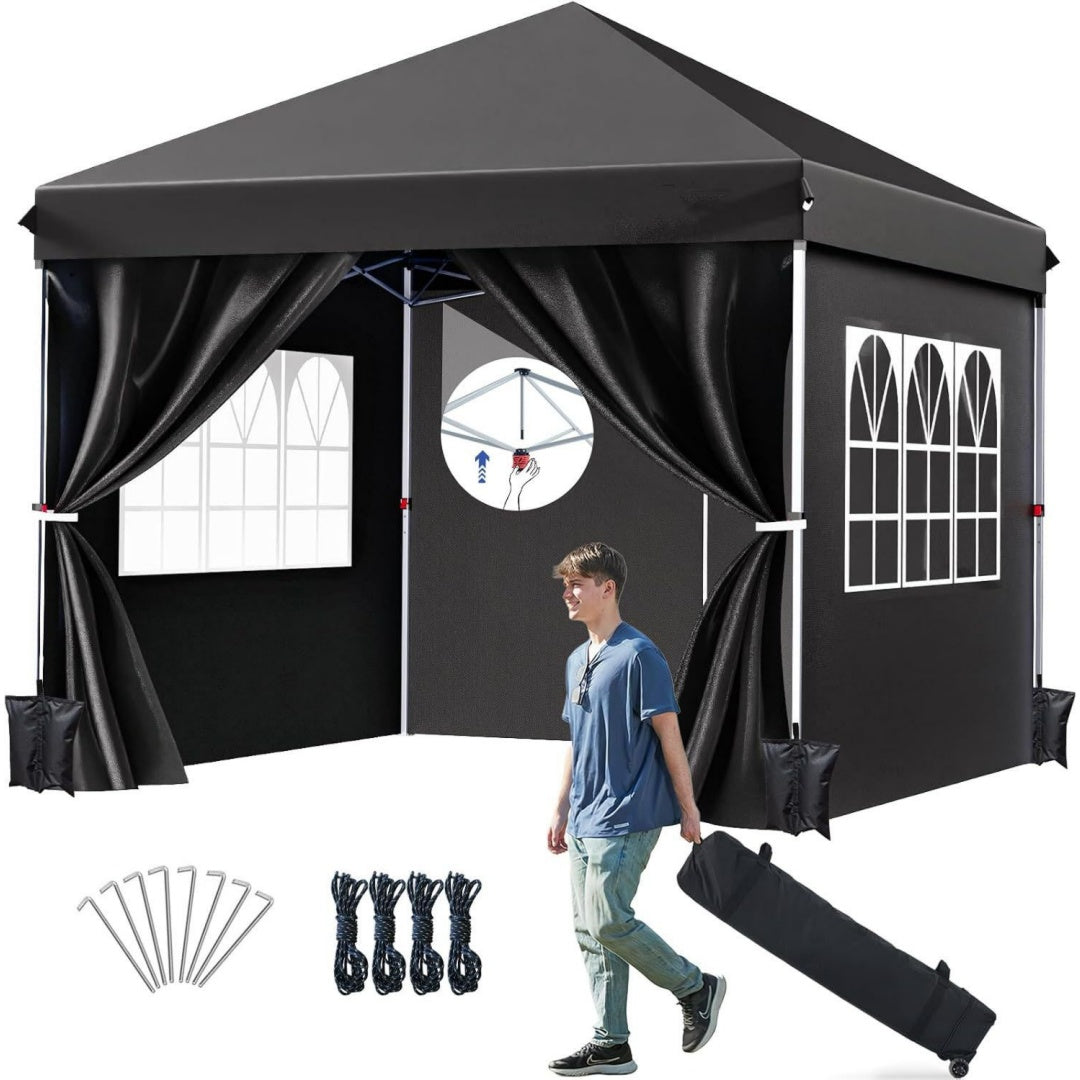portal faltpavillon 3x3 mit seitenwaende pavillon pop up gazebo klappbar 1000mm wasserdicht stabil winterfest feuerfest upf50 festzelt mit gewichte 3 hoehen party