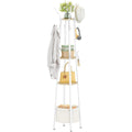 hzuaneri garderobenstaender 3 ablagen 16 haken goldeichenfarben und weiss kleiderstaender mit grosser aufbewahrungskorb garderobe fuer eingangsbereich schlafzimmer 1825 cm hoch cr27316w