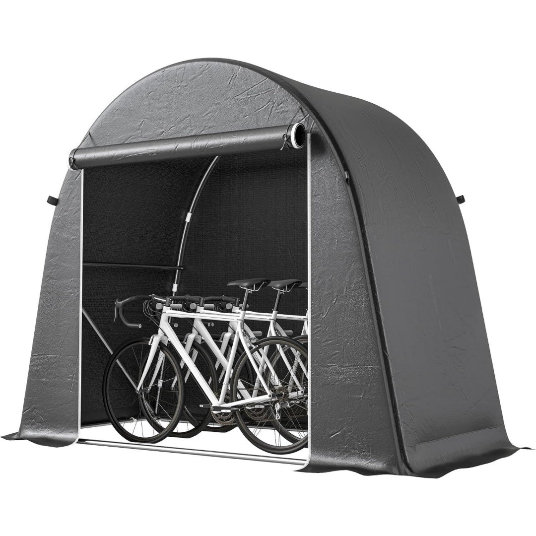 outsunny garagenzelt fahrradgarage wasserdicht 245x120x200 cm dunkelgrau aufrollbare reissverschlusstuer wetterfestes lagerzelt geraetezelt carport fuer gartengeraete und fahrraeder