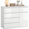kommode mit 5 schubladen soft-close-tuer 100 x 40 x 80 cm weiss hochglanz sideboard schubladenschrank mit verstellbarem regal fuer wohnzimmer und schlafzimmer