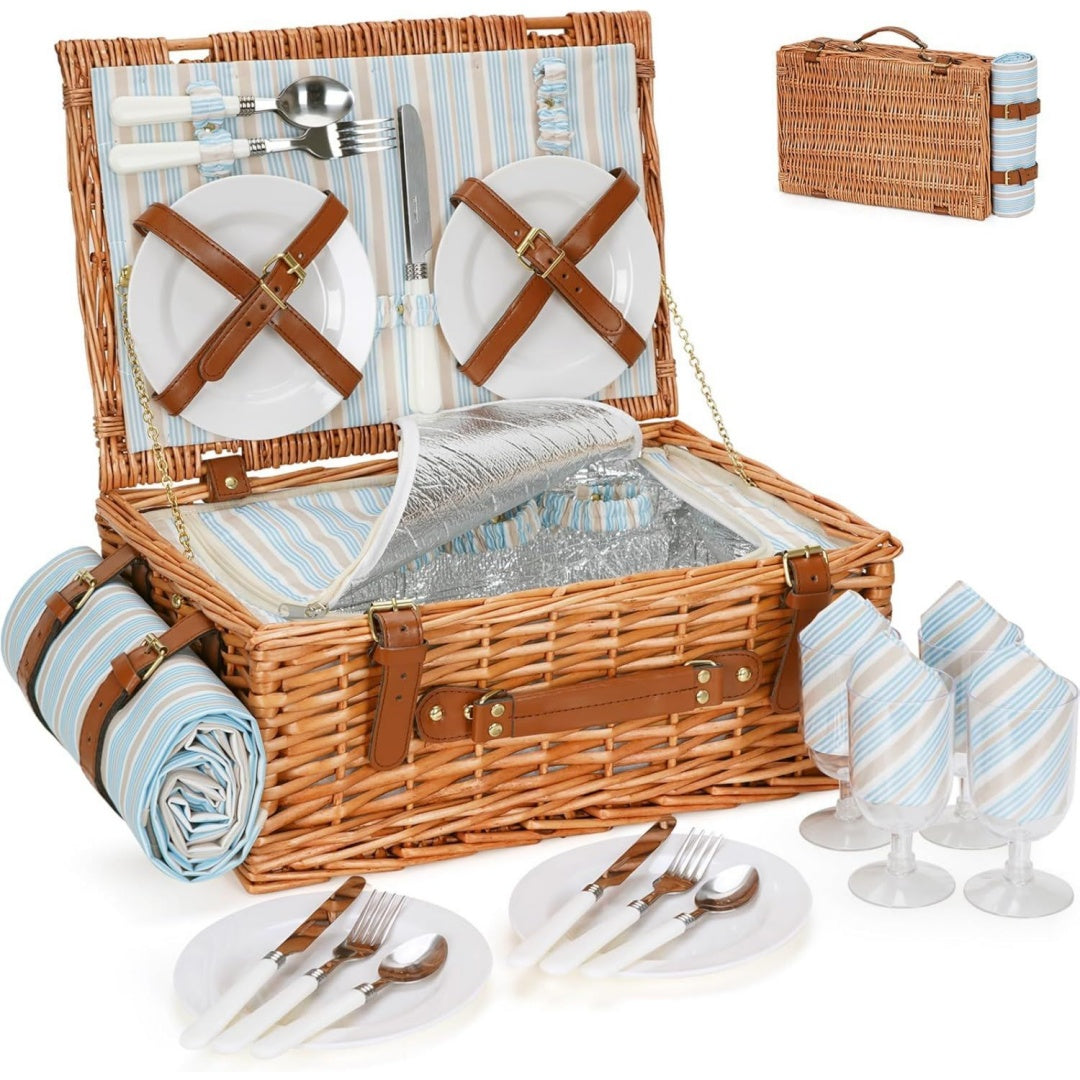 happypicnic wicker picknickkorb besteckservice picknickkorb isolierter kuehltasche picknick set korb aus weidengeflecht fuer campingoutdoor weihnachten