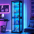 lvifur 180cm 5-lagen glasvitrine mit lichtemittierende diode beleuchtung und glastuerenschwarz vitrinenschrank vitrine mit intelligente sensorik fuer sammlerstuecke