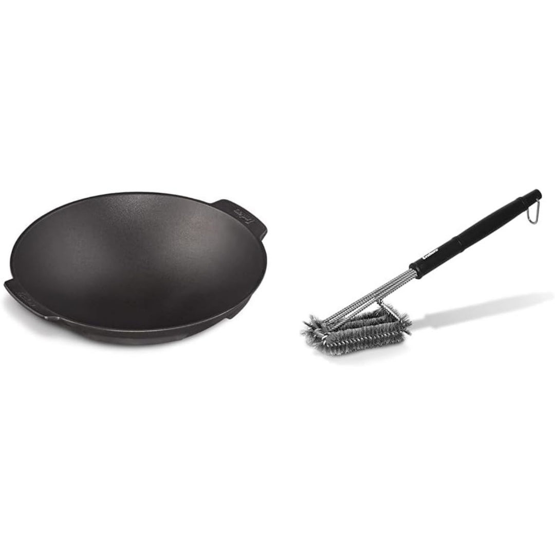 switch grid wok schwarz aus massiv emailliertem gusseisen premium grillbuerste mit edelstahlborsten 8814 kunststoffgriff