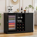 kaffeebar-schrank mit integriertem kuehlschrank geriffelter weinschrank mit weinregal glaeserhalter buffet sideboard mit spirituosenschrank schublade stauraum hausbar schwarz