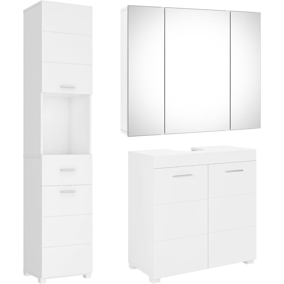 forehill badmoebel set 3 teile badezimmerschraenke weiss aus mitteldichte faserplatte-platten mit waschbeckenunterschrank hochschrank spiegelschrank fuer badezimmer toilette waschkueche