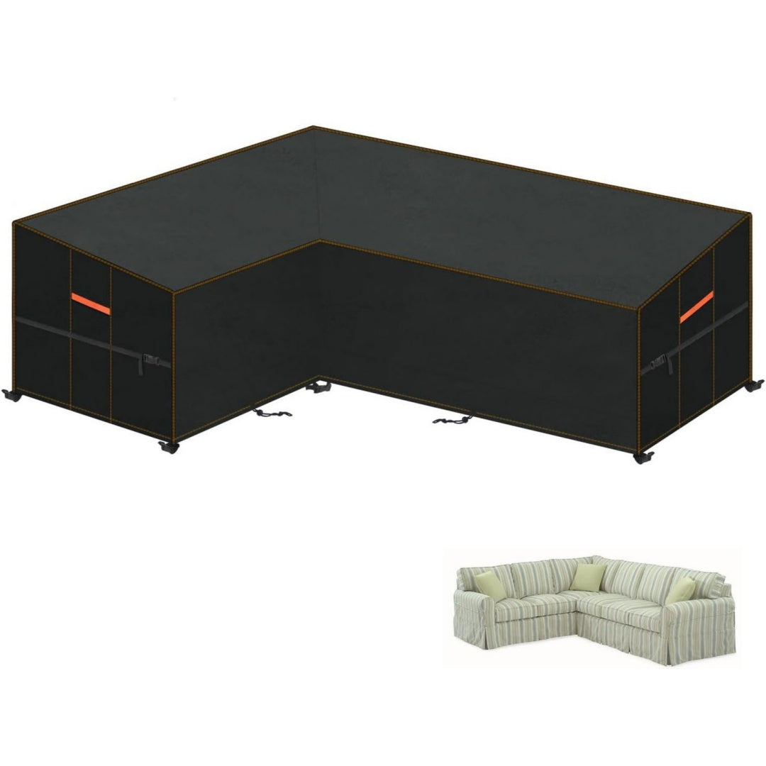 gartenmoebel abdeckung fuer l-form sofas ecksofa abdeckplane winddicht wasserdicht lounge abdeckung mit belueftungsoeffnungen loungemoebel abdeckhaube fuer l form lounge 180x250x90x8065cm