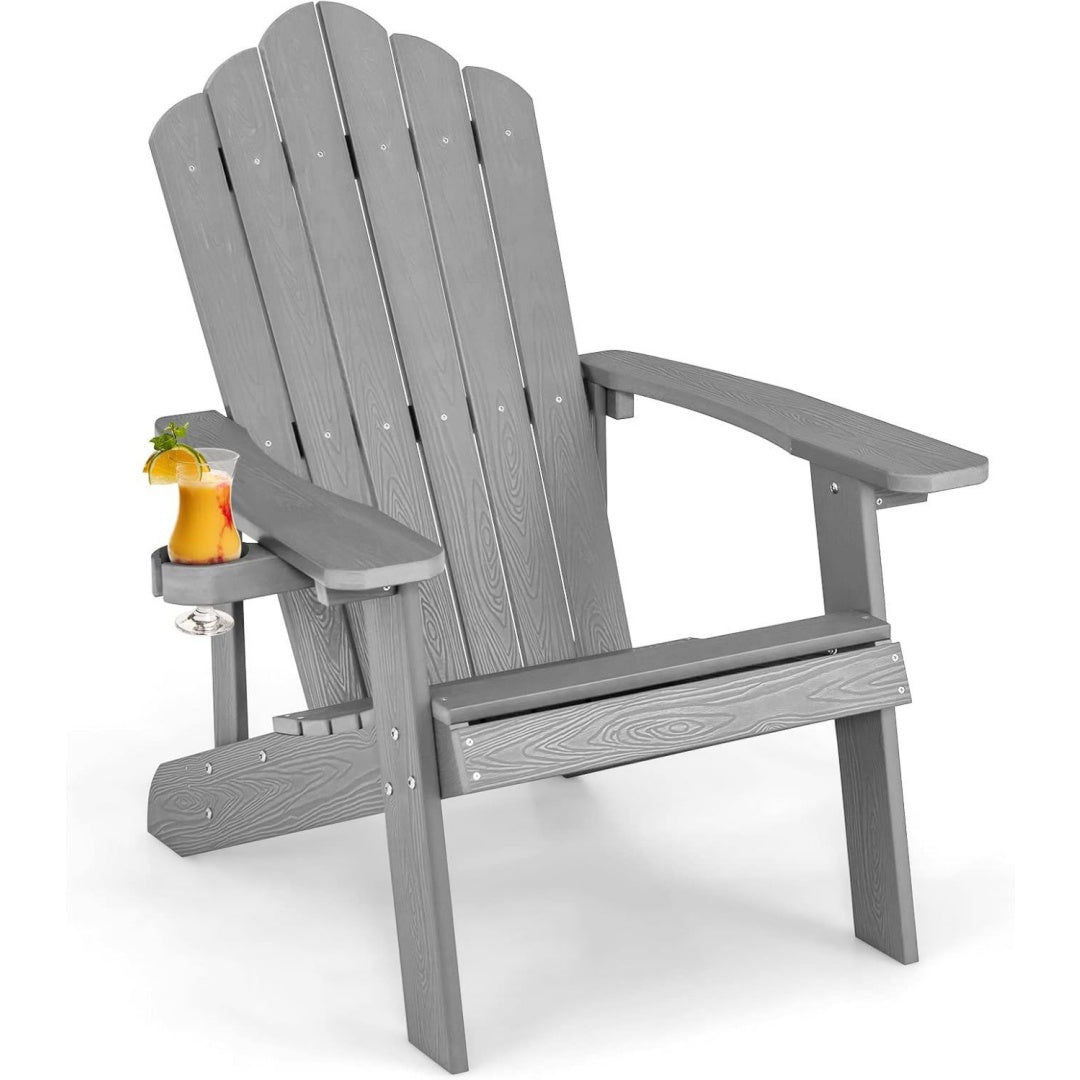 adirondack stuhl mit getraenkehalter adirondack chair kunststoff wetterfester gartensessel aus hips gartenstuhl outdoor-stuhl fuer garten terrasse 170 kg tragfaehigkeit hellgrau